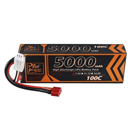 ZOP Power, 2s 7.4v, 5000mah 100c Lipo batteri, T-stik