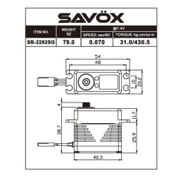 Savox - SB-2292SG Servo, 50Kg 0.055s 8.4V, Brushless, med stål gear